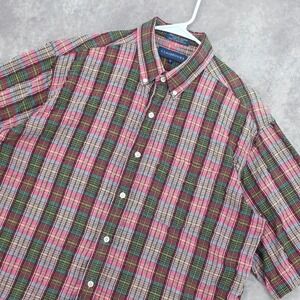 Claybrooke Plaid  Button Down Shirt Mens L Single Needle Pink Green Short Sleeve